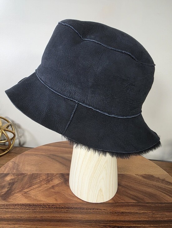 Owen Barry Luxury Black Real Sheepskin Shearling Bucket Hat Made in UK